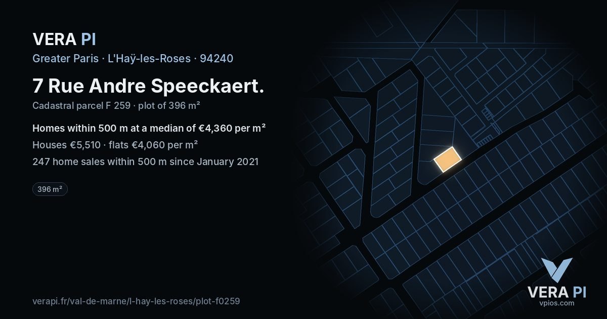 7 Rue Andre Speeckaert, L'Haÿ-les-Roses at night – the plot lit, the parcels around coloured by the prices near them