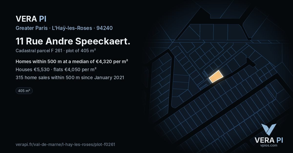 11 Rue Andre Speeckaert, L'Haÿ-les-Roses at night – the plot lit, the parcels around coloured by the prices near them