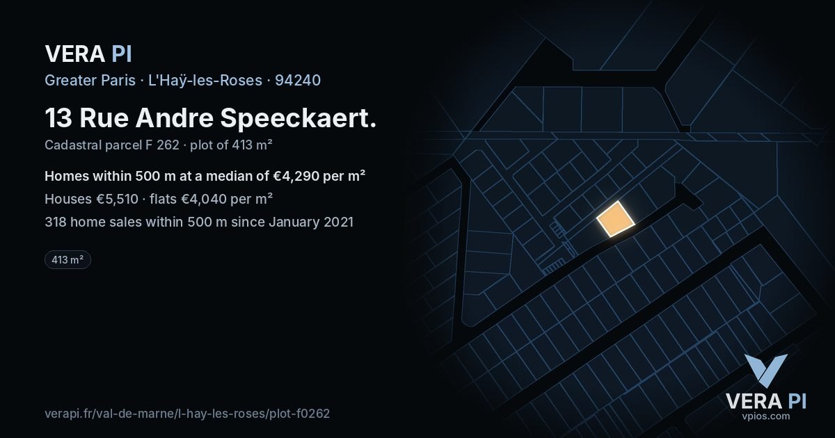13 Rue Andre Speeckaert, L'Haÿ-les-Roses at night – the plot lit, the parcels around coloured by the prices near them