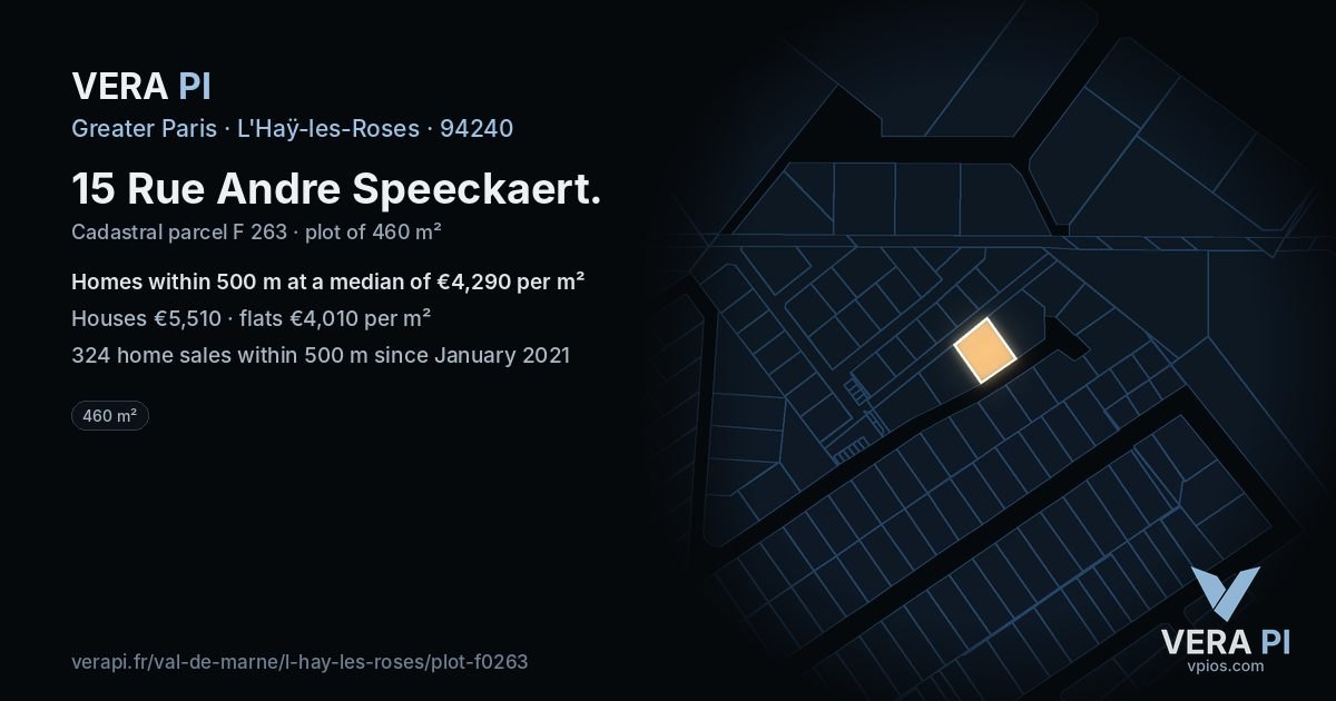 15 Rue Andre Speeckaert, L'Haÿ-les-Roses at night – the plot lit, the parcels around coloured by the prices near them