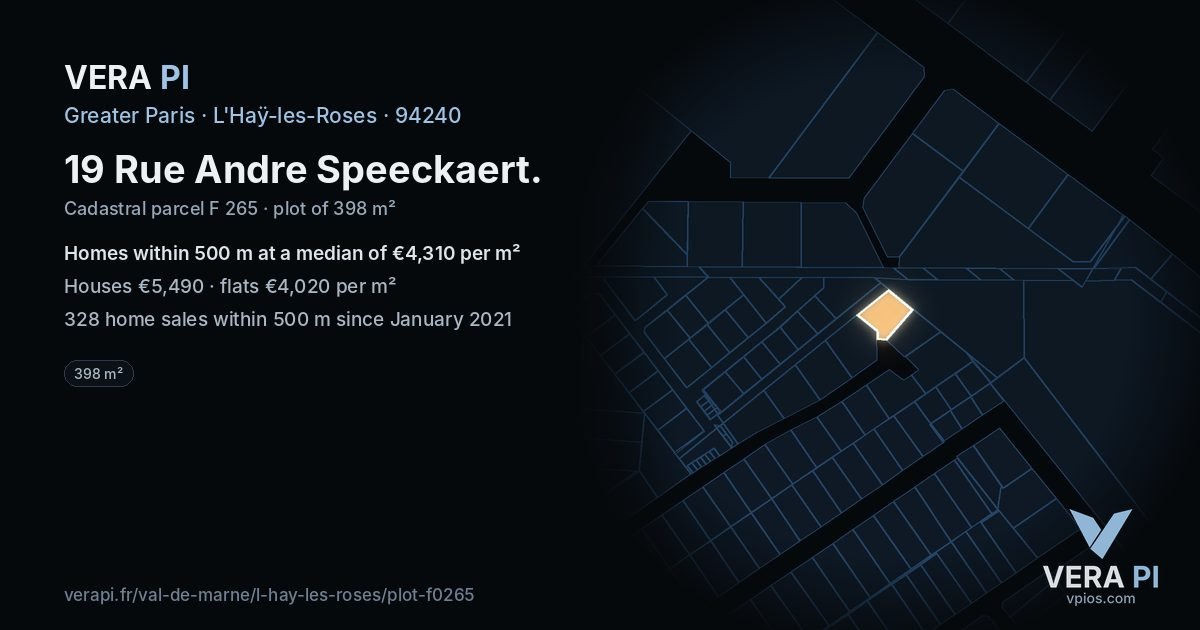 19 Rue Andre Speeckaert, L'Haÿ-les-Roses at night – the plot lit, the parcels around coloured by the prices near them