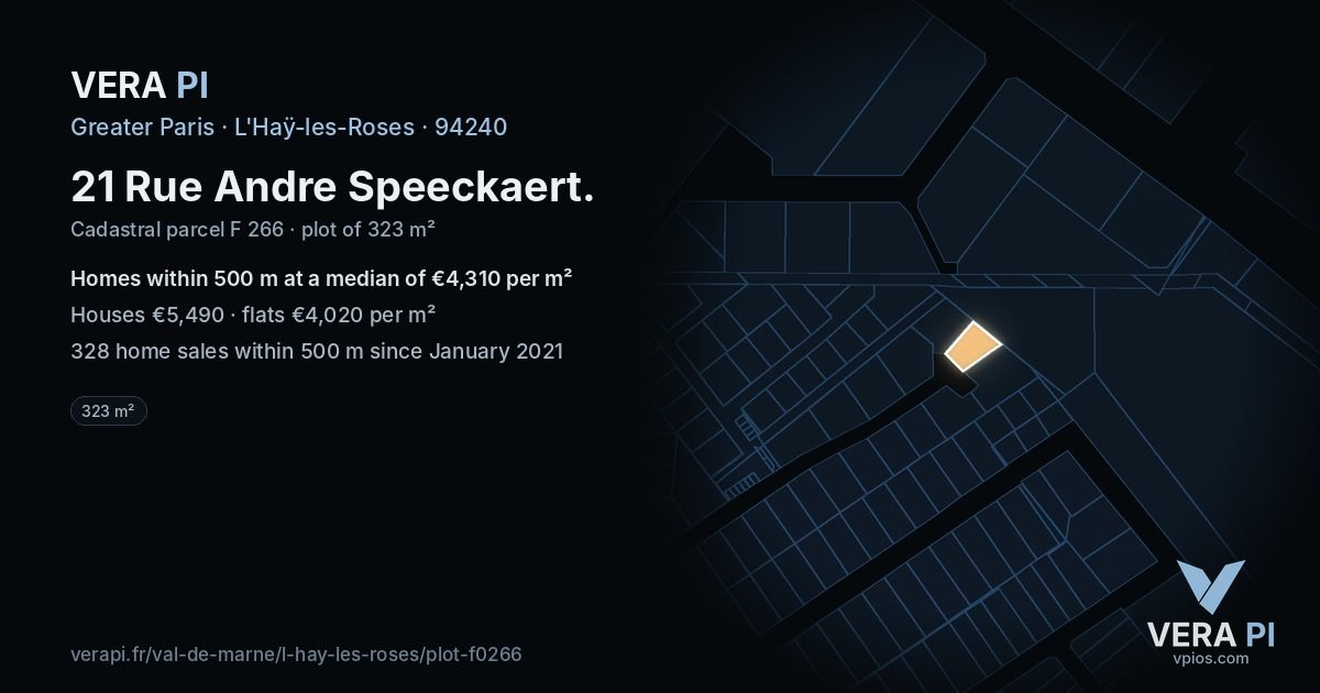 21 Rue Andre Speeckaert, L'Haÿ-les-Roses at night – the plot lit, the parcels around coloured by the prices near them