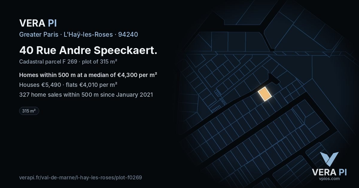 40 Rue Andre Speeckaert, L'Haÿ-les-Roses at night – the plot lit, the parcels around coloured by the prices near them