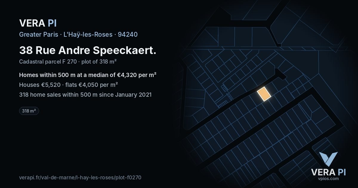 38 Rue Andre Speeckaert, L'Haÿ-les-Roses at night – the plot lit, the parcels around coloured by the prices near them