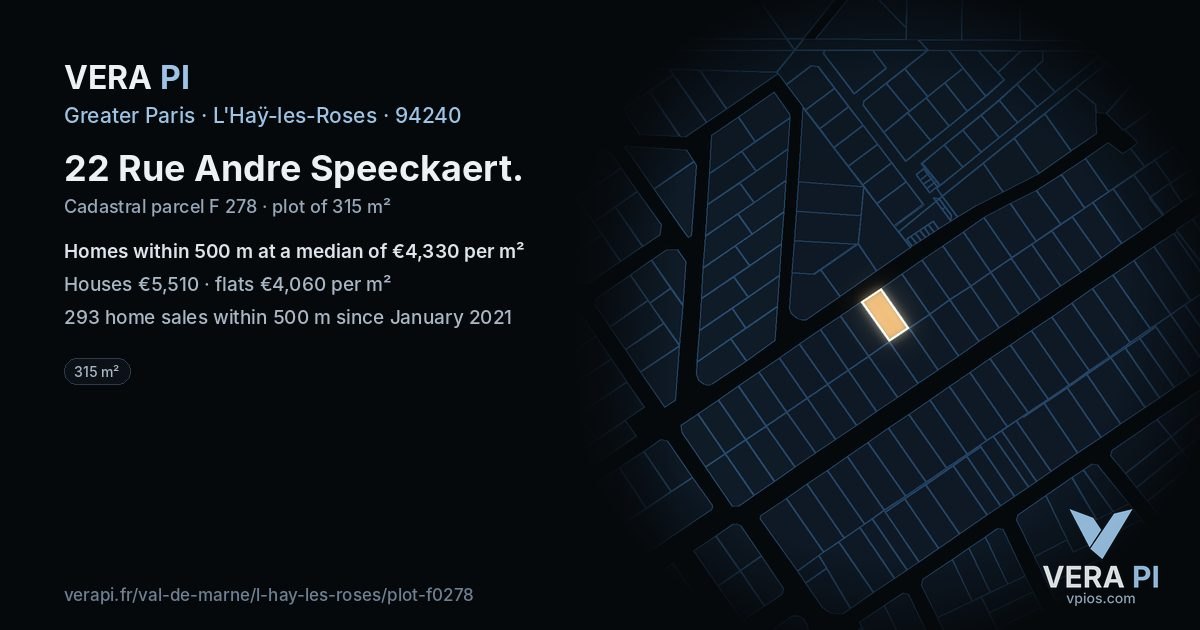 22 Rue Andre Speeckaert, L'Haÿ-les-Roses at night – the plot lit, the parcels around coloured by the prices near them
