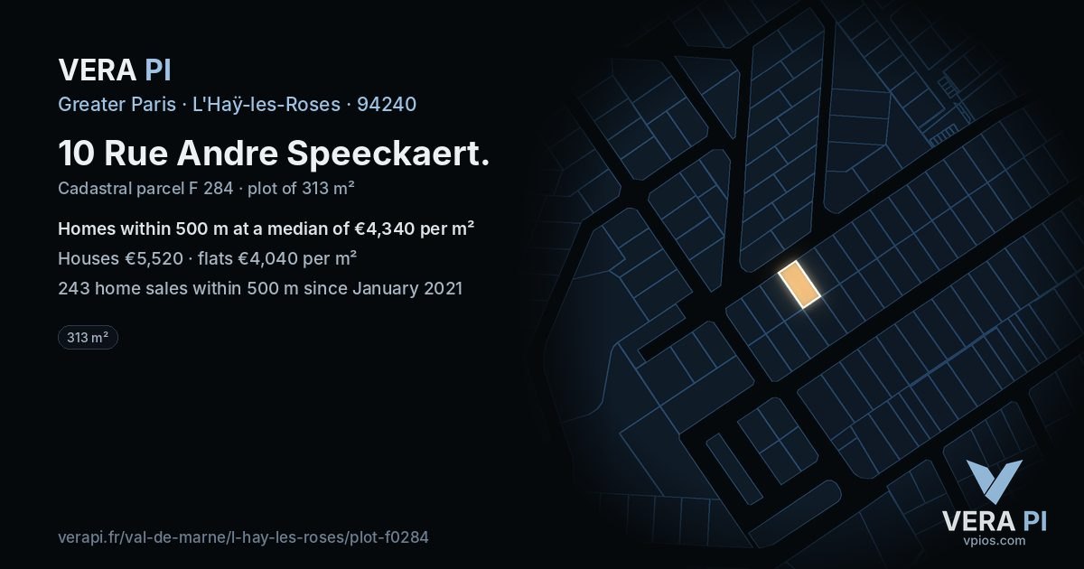 10 Rue Andre Speeckaert, L'Haÿ-les-Roses at night – the plot lit, the parcels around coloured by the prices near them