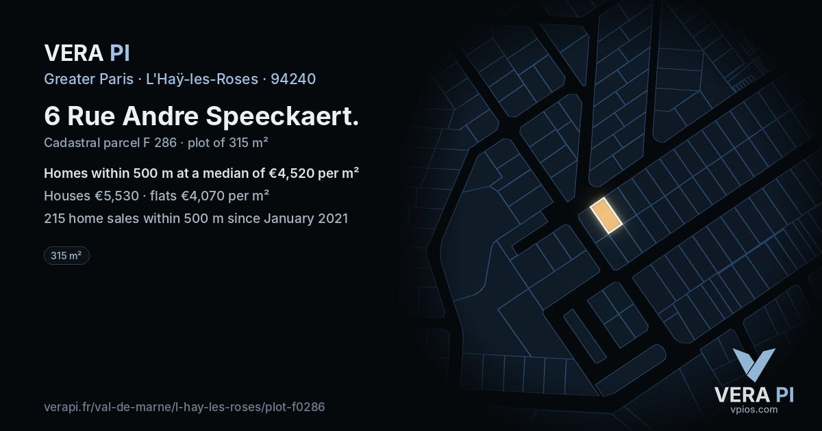 6 Rue Andre Speeckaert, L'Haÿ-les-Roses at night – the plot lit, the parcels around coloured by the prices near them