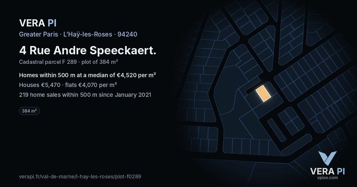 4 Rue Andre Speeckaert, L'Haÿ-les-Roses at night – the plot lit, the parcels around coloured by the prices near them