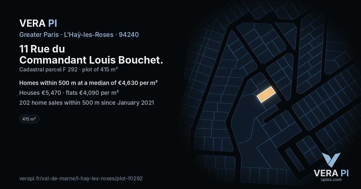 11 Rue du Commandant Louis Bouchet, L'Haÿ-les-Roses at night – the plot lit, the parcels around coloured by the prices near them