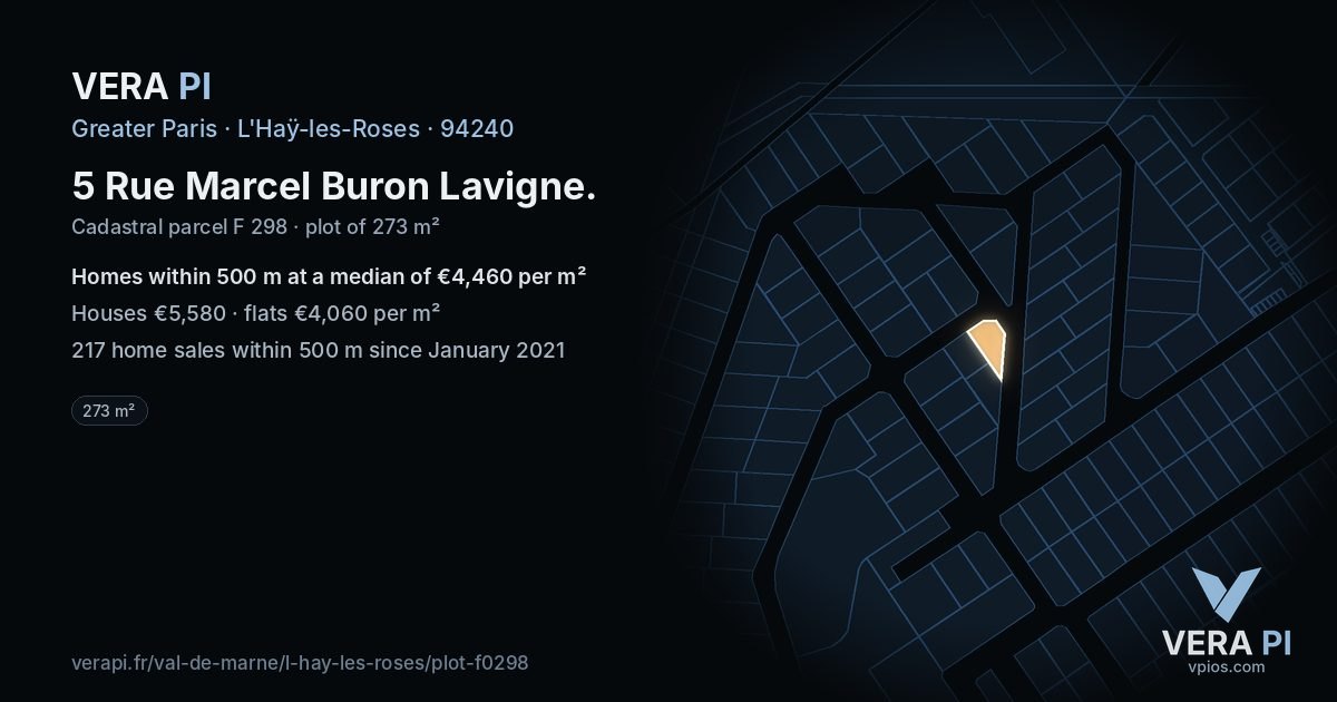 5 Rue Marcel Buron Lavigne, L'Haÿ-les-Roses at night – the plot lit, the parcels around coloured by the prices near them