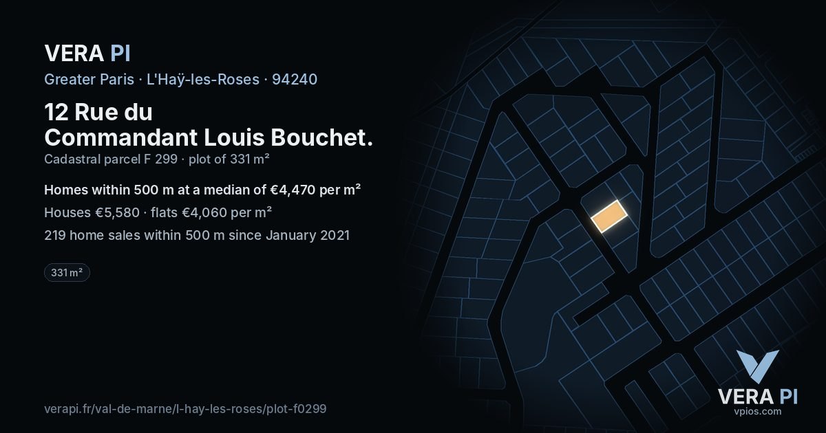 12 Rue du Commandant Louis Bouchet, L'Haÿ-les-Roses at night – the plot lit, the parcels around coloured by the prices near them