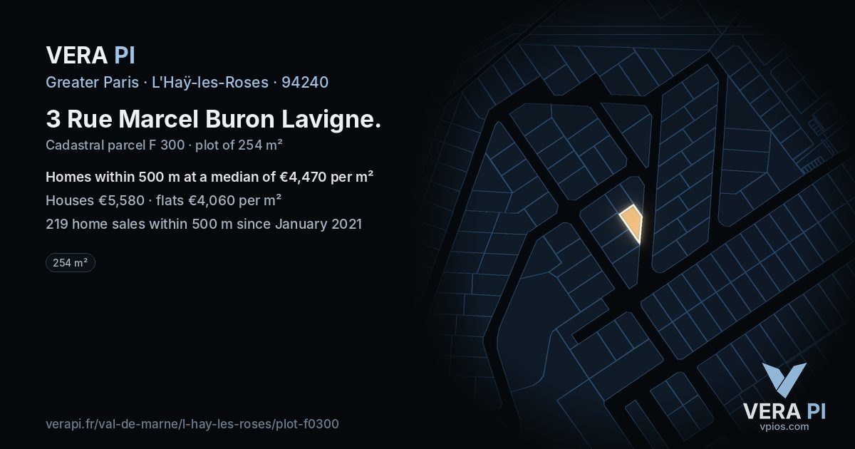 3 Rue Marcel Buron Lavigne, L'Haÿ-les-Roses at night – the plot lit, the parcels around coloured by the prices near them
