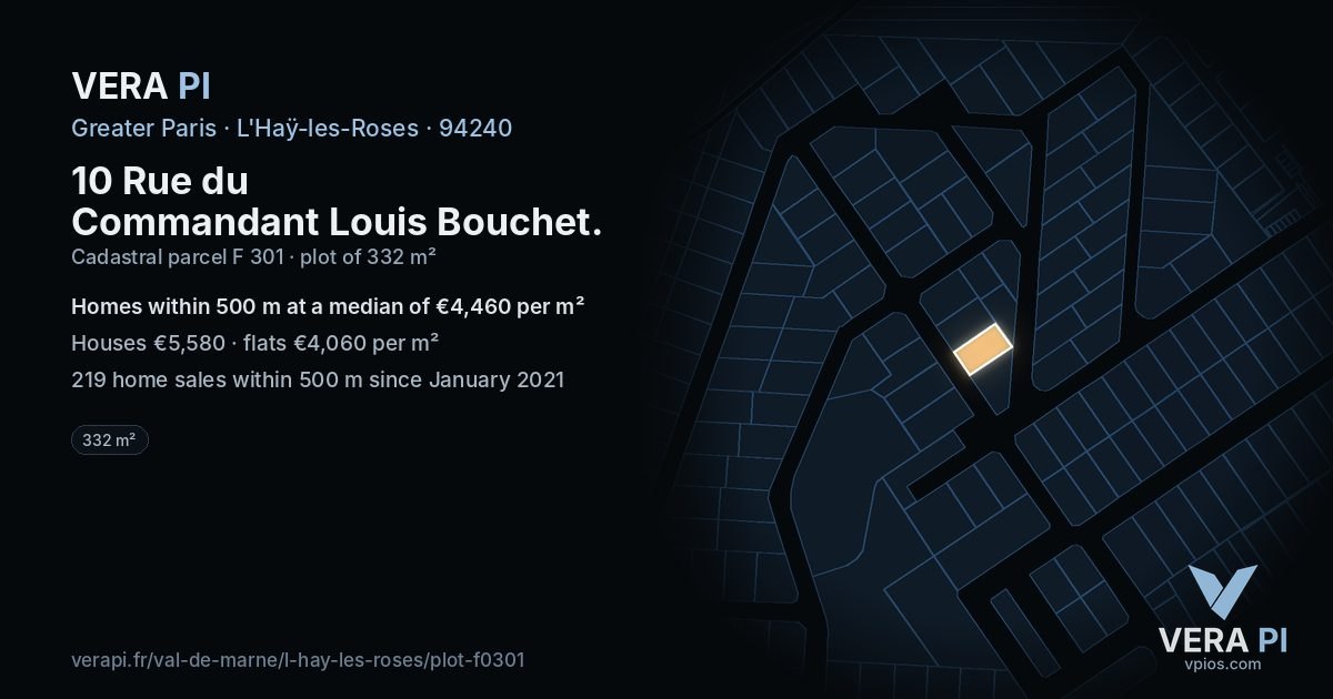 10 Rue du Commandant Louis Bouchet, L'Haÿ-les-Roses at night – the plot lit, the parcels around coloured by the prices near them