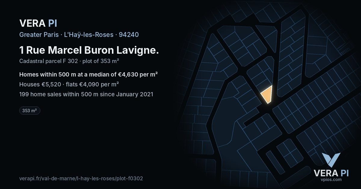 1 Rue Marcel Buron Lavigne, L'Haÿ-les-Roses at night – the plot lit, the parcels around coloured by the prices near them