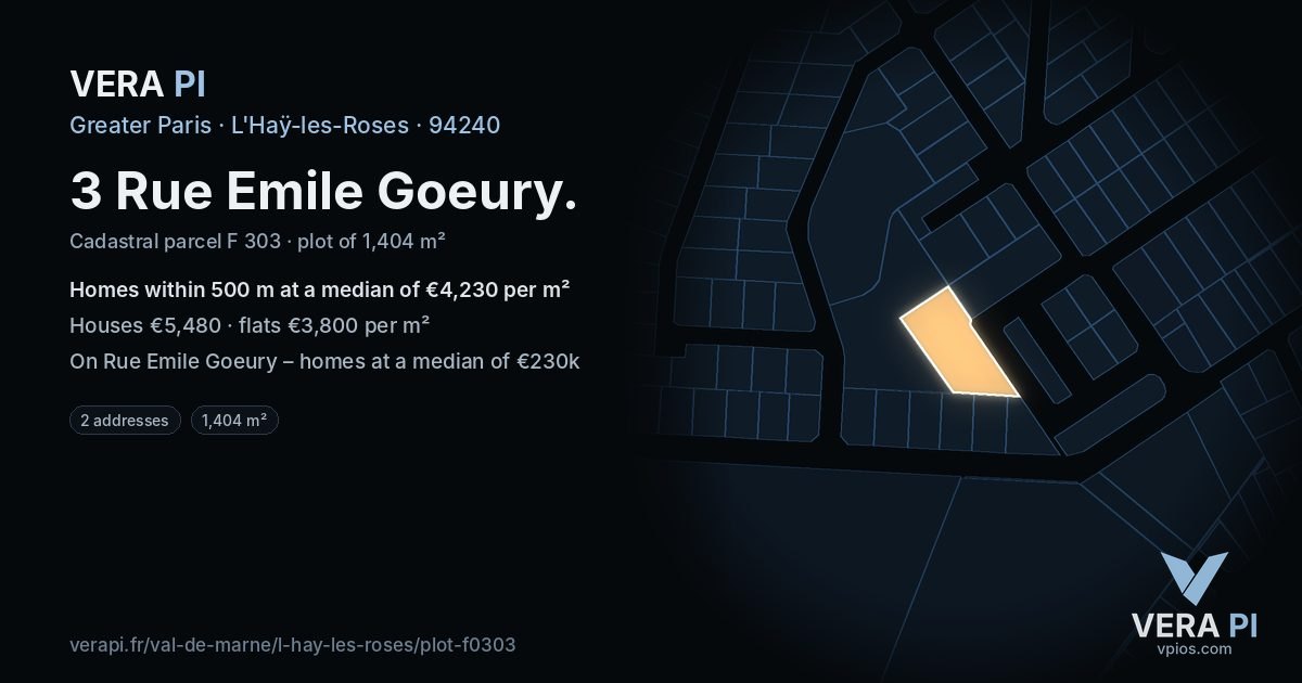 3 Rue Emile Goeury, L'Haÿ-les-Roses at night – the plot lit, the parcels around coloured by the prices near them
