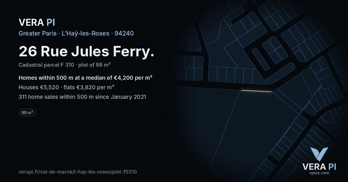 26 Rue Jules Ferry, L'Haÿ-les-Roses at night – the plot lit, the parcels around coloured by the prices near them