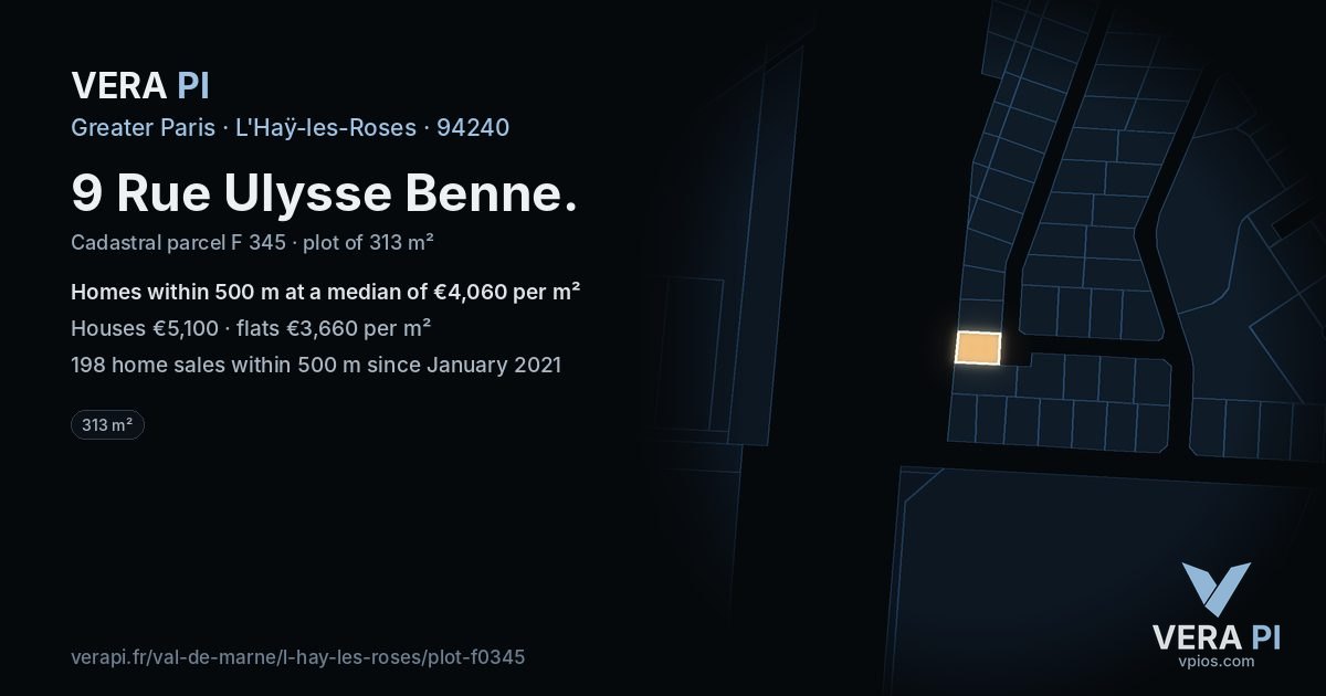 9 Rue Ulysse Benne, L'Haÿ-les-Roses at night – the plot lit, the parcels around coloured by the prices near them