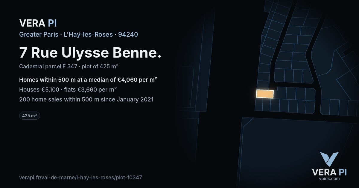 7 Rue Ulysse Benne, L'Haÿ-les-Roses at night – the plot lit, the parcels around coloured by the prices near them