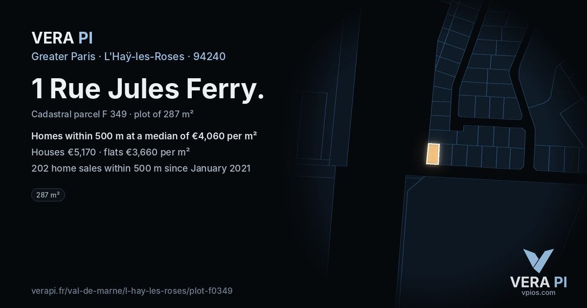 1 Rue Jules Ferry, L'Haÿ-les-Roses at night – the plot lit, the parcels around coloured by the prices near them