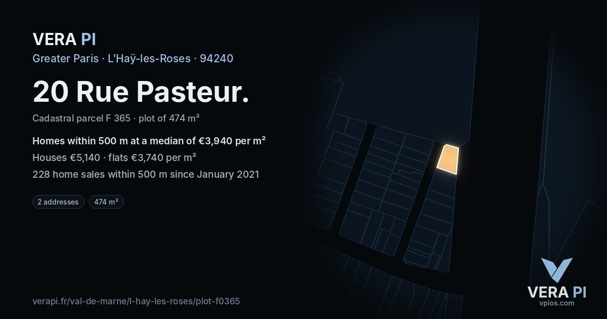 20 Rue Pasteur, L'Haÿ-les-Roses at night – the plot lit, the parcels around coloured by the prices near them