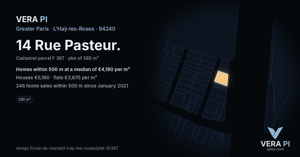 14 Rue Pasteur, L'Haÿ-les-Roses at night – the plot lit, the parcels around coloured by the prices near them