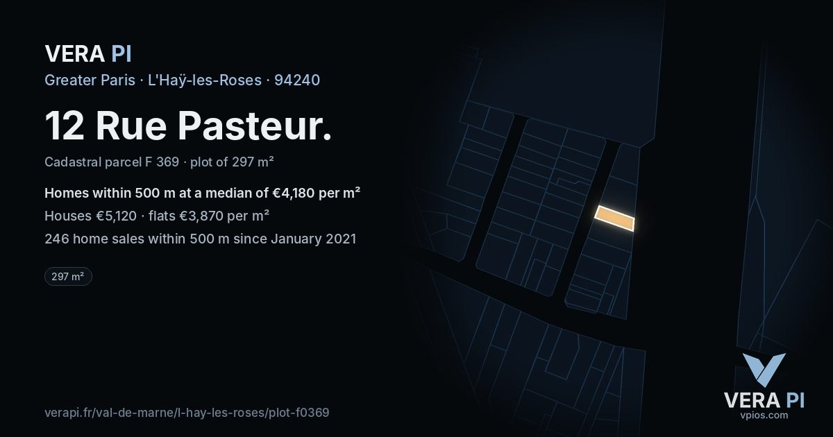 12 Rue Pasteur, L'Haÿ-les-Roses at night – the plot lit, the parcels around coloured by the prices near them