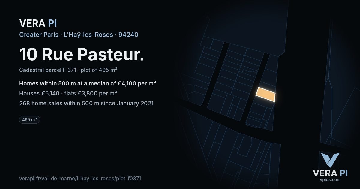10 Rue Pasteur, L'Haÿ-les-Roses at night – the plot lit, the parcels around coloured by the prices near them