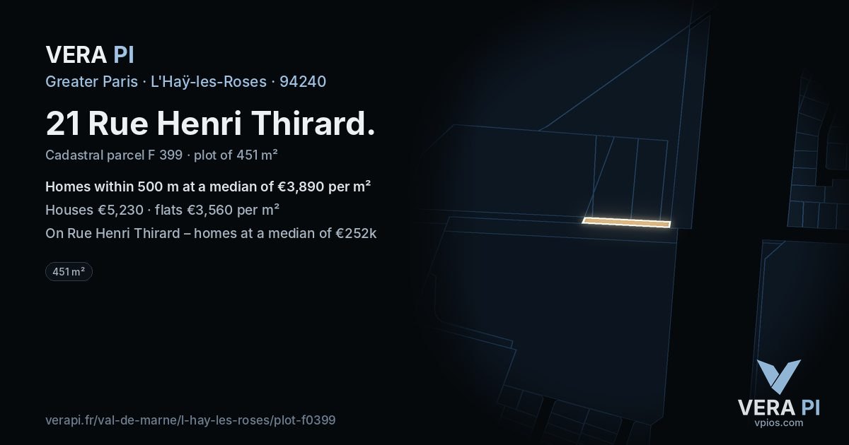 21 Rue Henri Thirard, L'Haÿ-les-Roses at night – the plot lit, the parcels around coloured by the prices near them