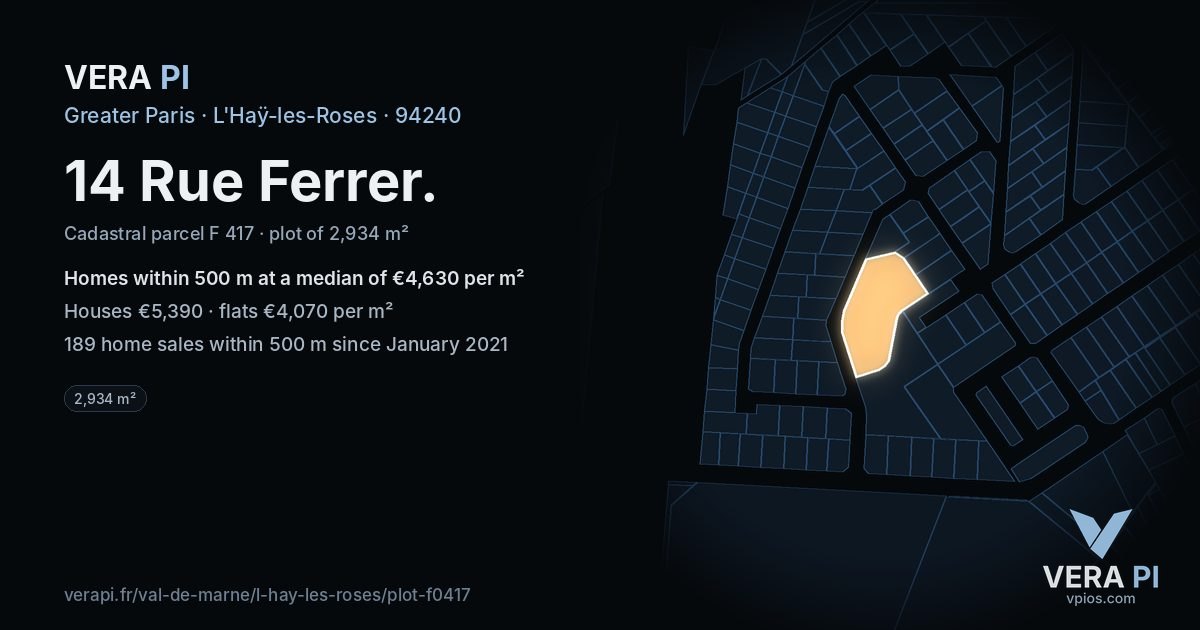 14 Rue Ferrer, L'Haÿ-les-Roses at night – the plot lit, the parcels around coloured by the prices near them