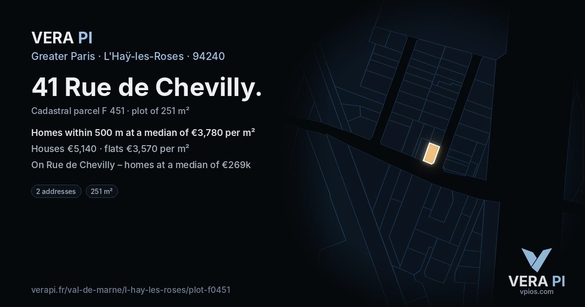 41 Rue de Chevilly, L'Haÿ-les-Roses at night – the plot lit, the parcels around coloured by the prices near them