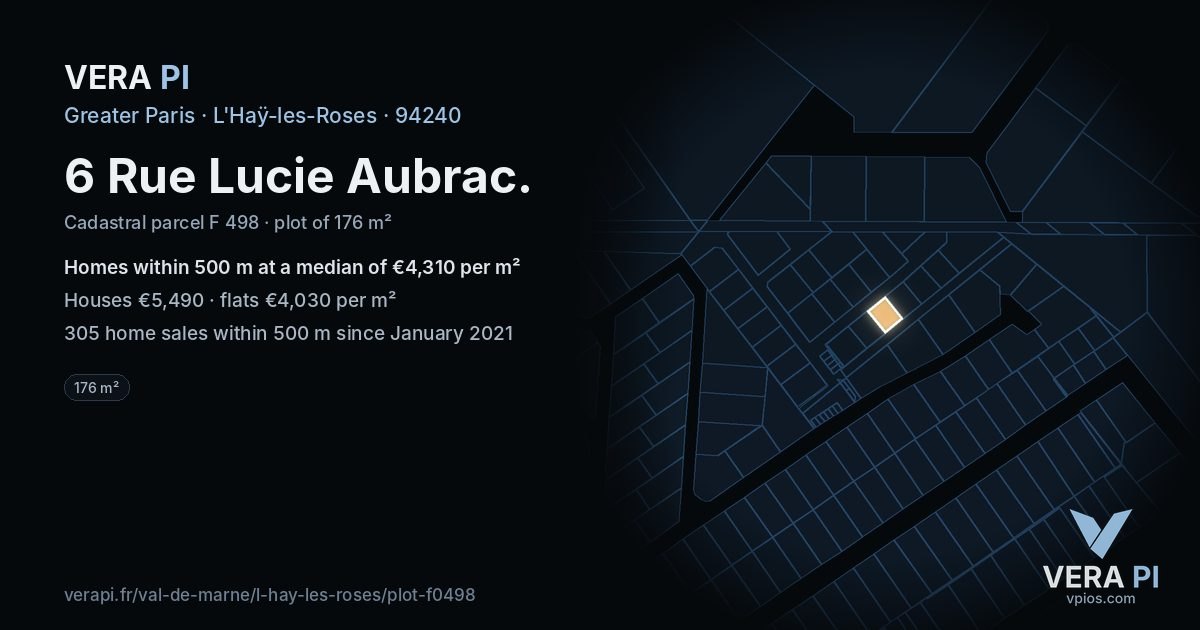 6 Rue Lucie Aubrac, L'Haÿ-les-Roses at night – the plot lit, the parcels around coloured by the prices near them