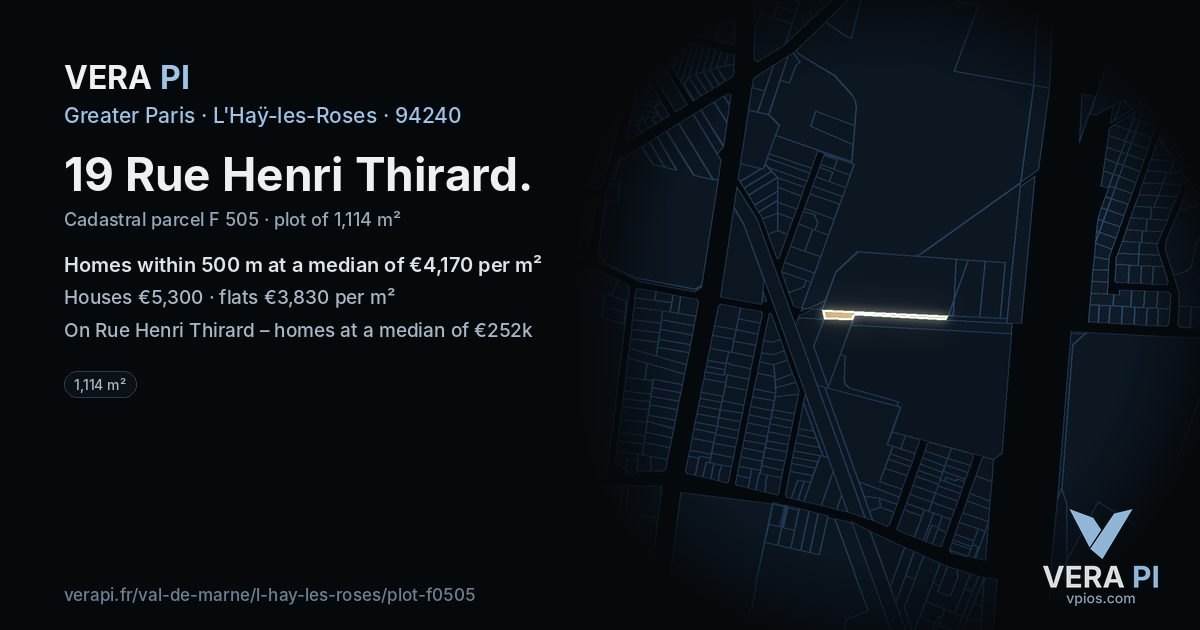 19 Rue Henri Thirard, L'Haÿ-les-Roses at night – the plot lit, the parcels around coloured by the prices near them