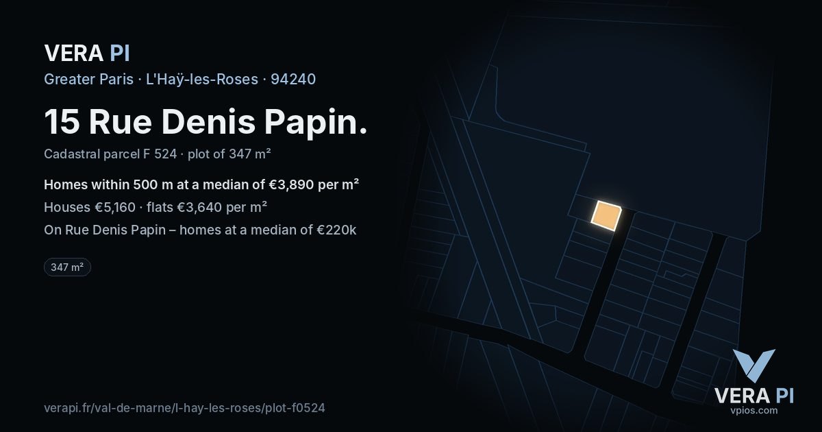 15 Rue Denis Papin, L'Haÿ-les-Roses at night – the plot lit, the parcels around coloured by the prices near them