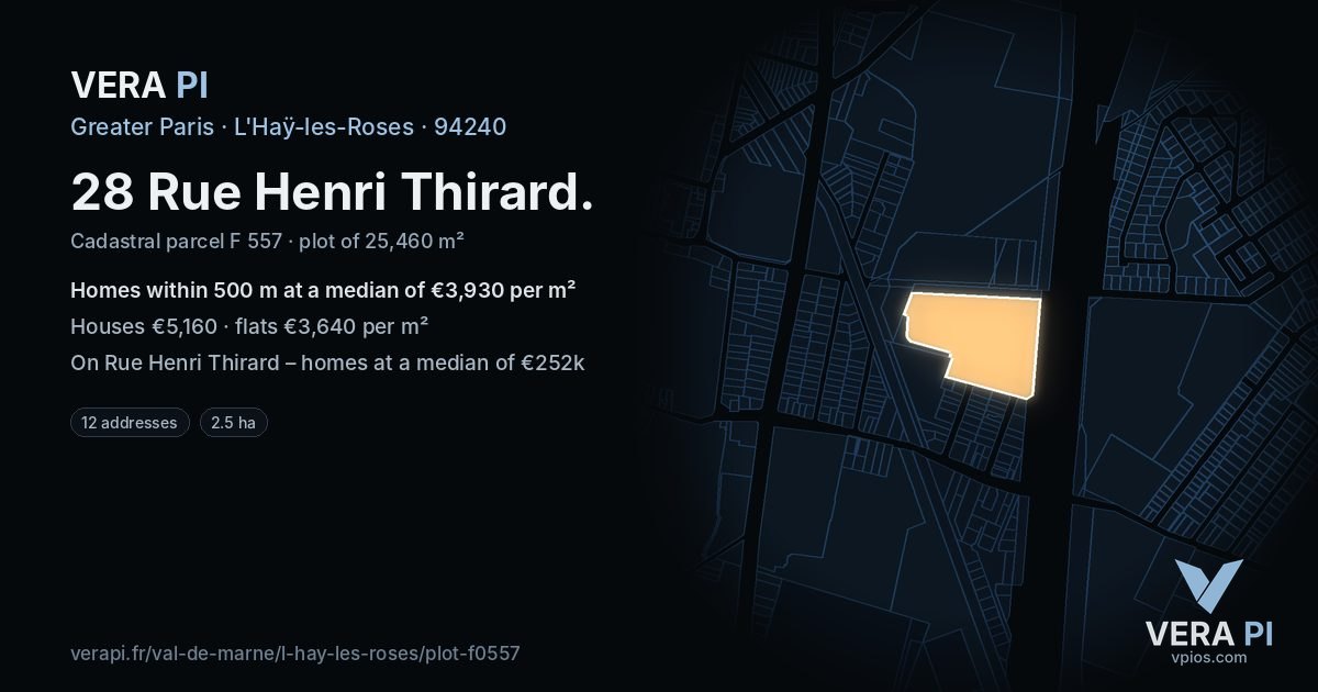 28 Rue Henri Thirard, L'Haÿ-les-Roses at night – the plot lit, the parcels around coloured by the prices near them