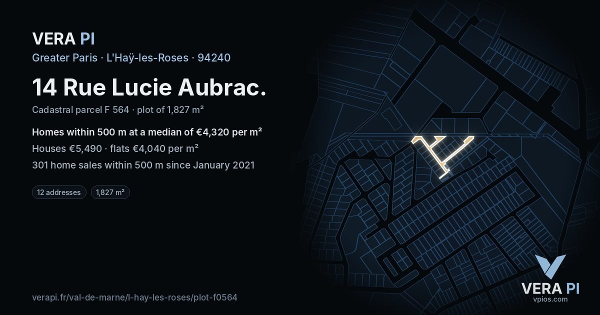 14 Rue Lucie Aubrac, L'Haÿ-les-Roses at night – the plot lit, the parcels around coloured by the prices near them