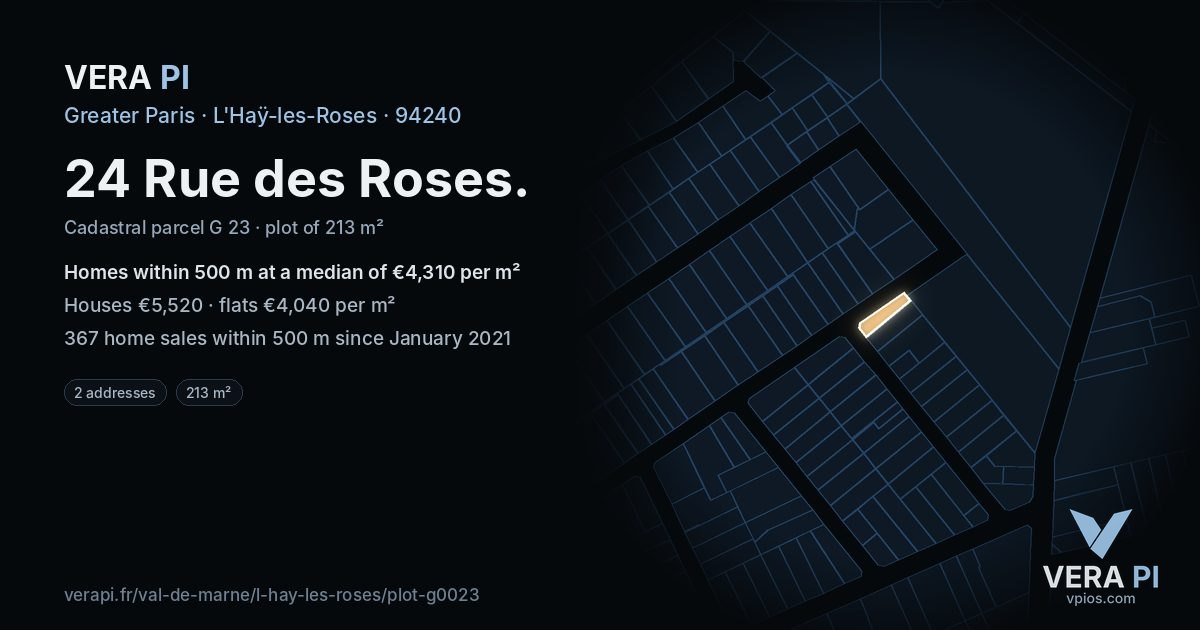 24 Rue des Roses, L'Haÿ-les-Roses at night – the plot lit, the parcels around coloured by the prices near them
