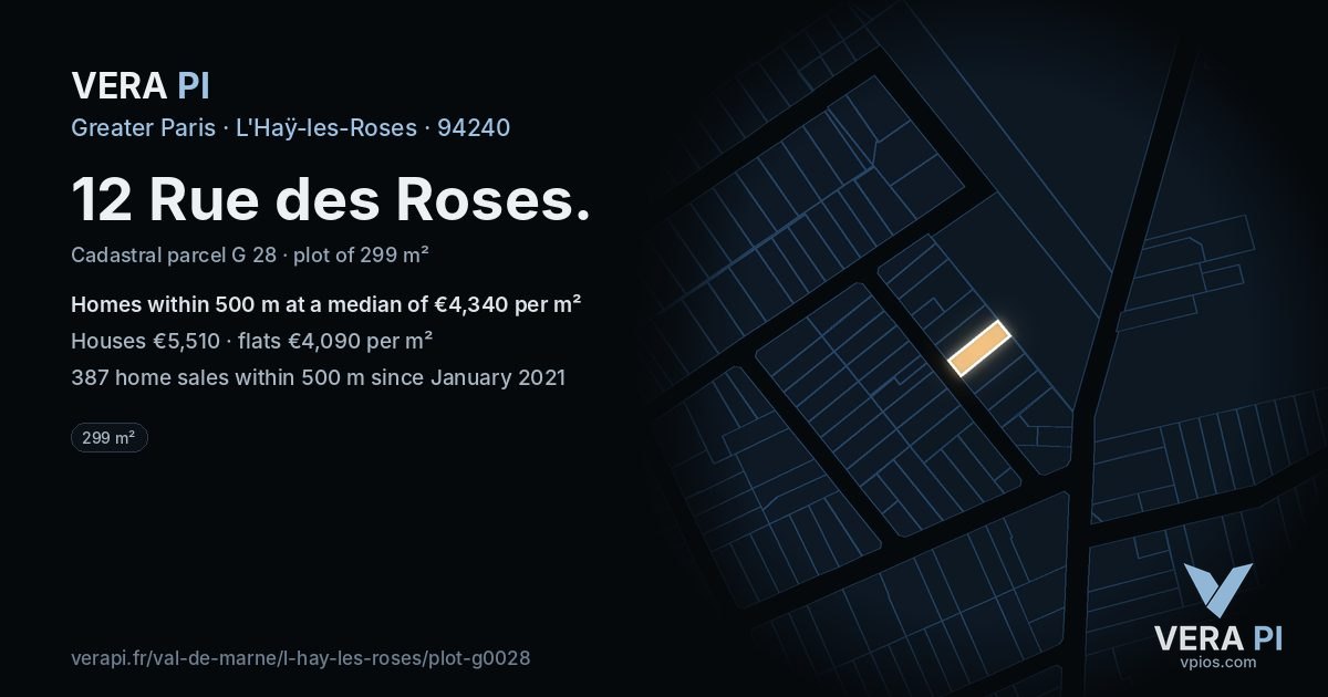 12 Rue des Roses, L'Haÿ-les-Roses at night – the plot lit, the parcels around coloured by the prices near them