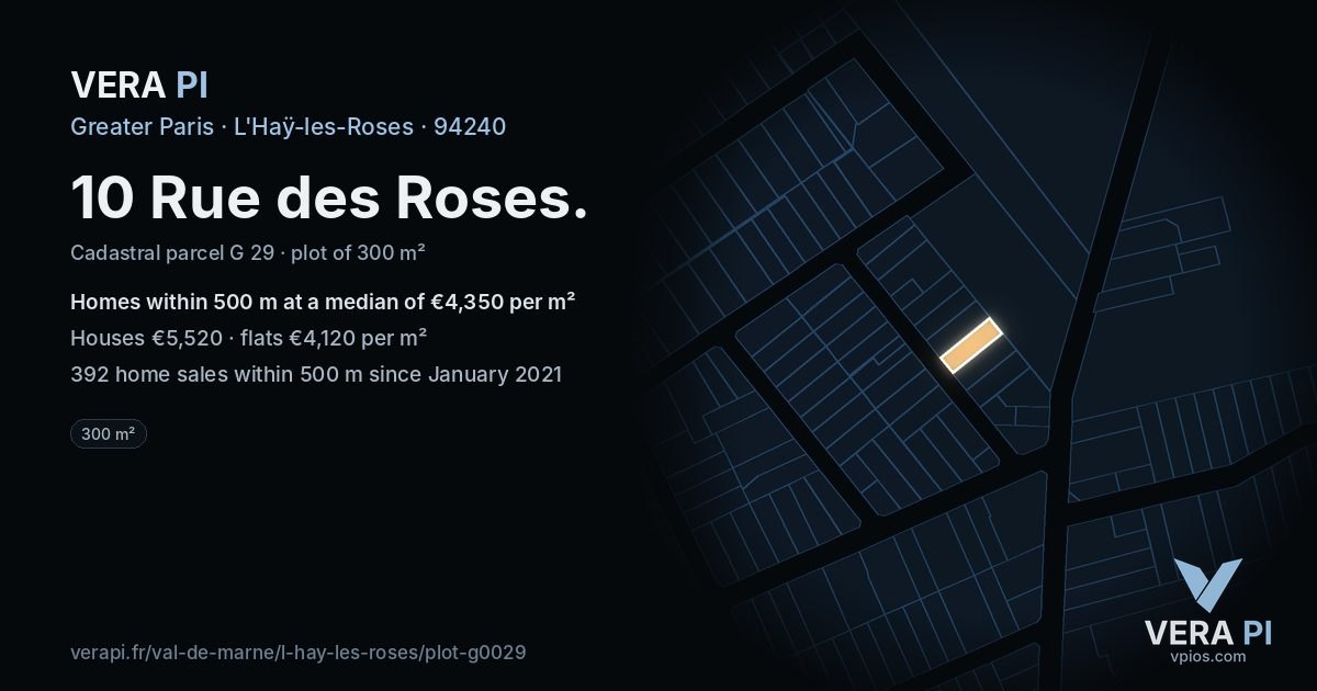 10 Rue des Roses, L'Haÿ-les-Roses at night – the plot lit, the parcels around coloured by the prices near them