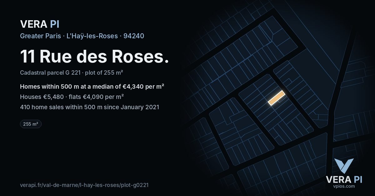 11 Rue des Roses, L'Haÿ-les-Roses at night – the plot lit, the parcels around coloured by the prices near them