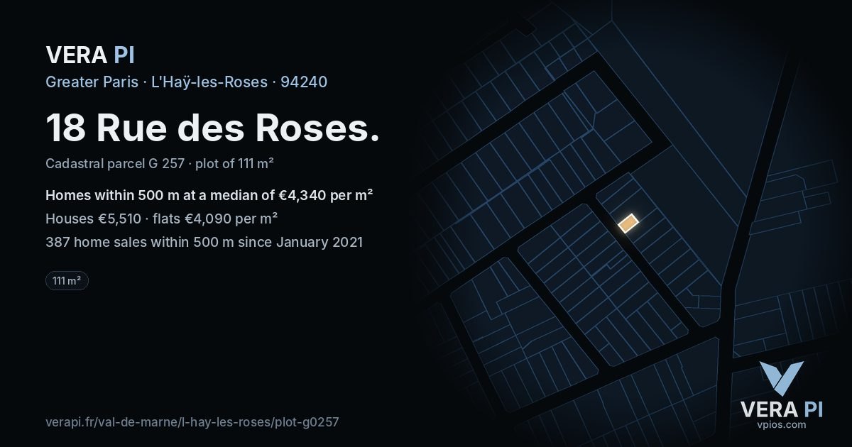 18 Rue des Roses, L'Haÿ-les-Roses at night – the plot lit, the parcels around coloured by the prices near them