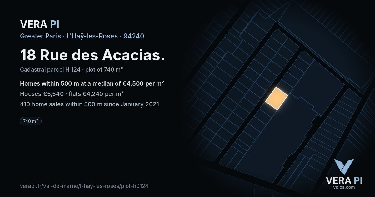 18 Rue des Acacias, L'Haÿ-les-Roses at night – the plot lit, the parcels around coloured by the prices near them