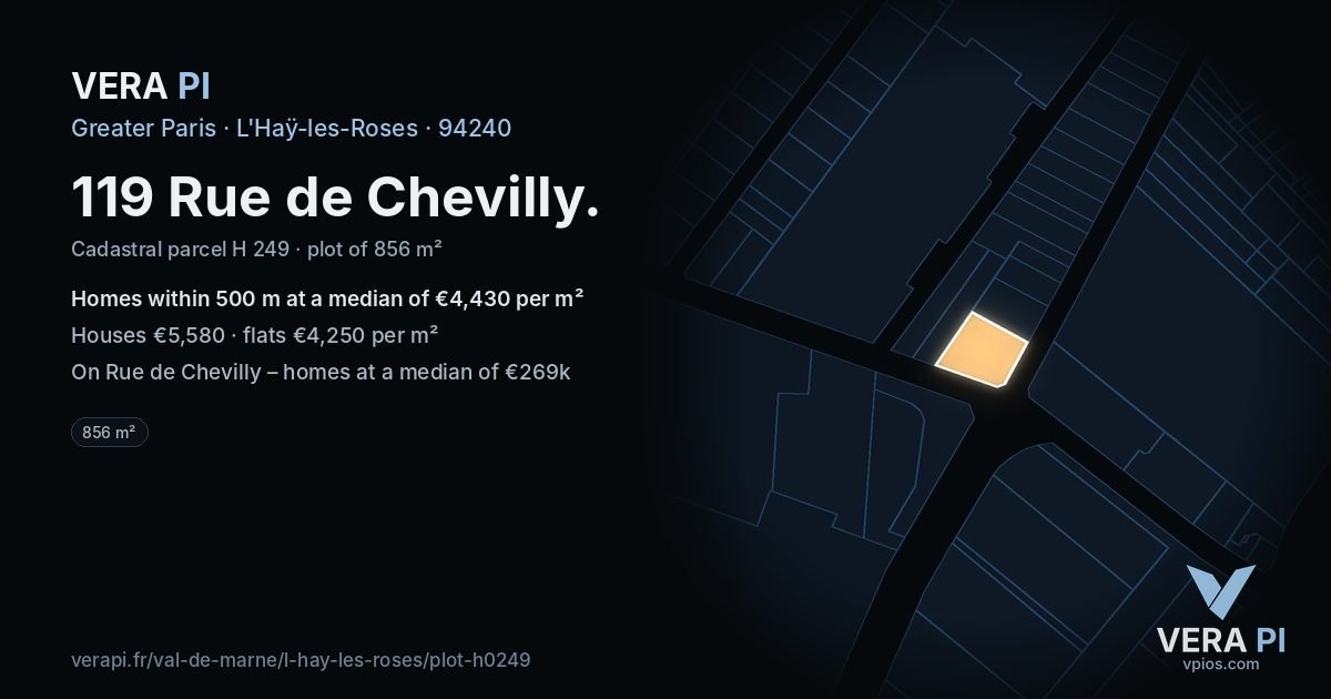 119 Rue de Chevilly, L'Haÿ-les-Roses at night – the plot lit, the parcels around coloured by the prices near them