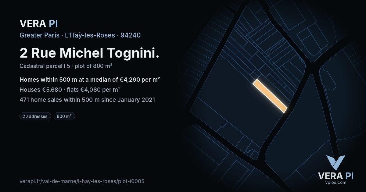 2 Rue Michel Tognini, L'Haÿ-les-Roses at night – the plot lit, the parcels around coloured by the prices near them