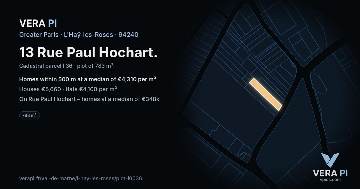 13 Rue Paul Hochart, L'Haÿ-les-Roses at night – the plot lit, the parcels around coloured by the prices near them