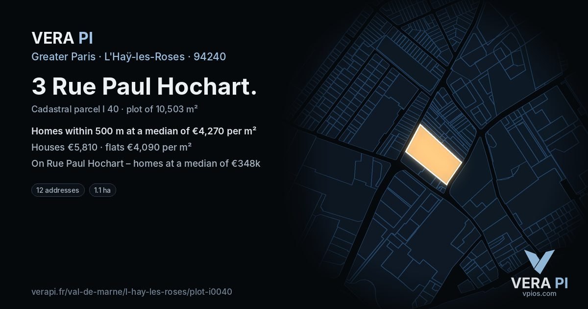 3 Rue Paul Hochart, L'Haÿ-les-Roses at night – the plot lit, the parcels around coloured by the prices near them