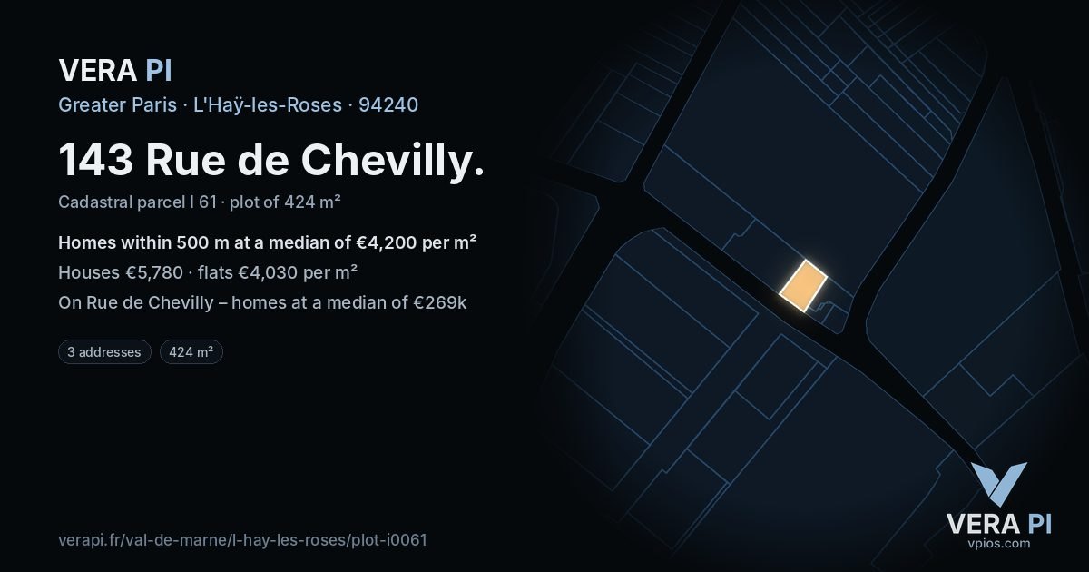 143 Rue de Chevilly, L'Haÿ-les-Roses at night – the plot lit, the parcels around coloured by the prices near them