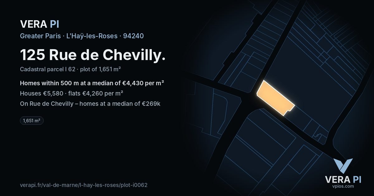 125 Rue de Chevilly, L'Haÿ-les-Roses at night – the plot lit, the parcels around coloured by the prices near them