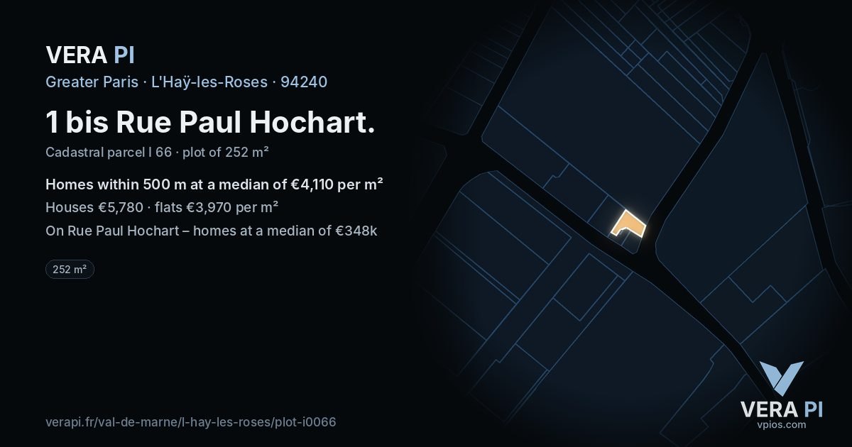 1 bis Rue Paul Hochart, L'Haÿ-les-Roses at night – the plot lit, the parcels around coloured by the prices near them