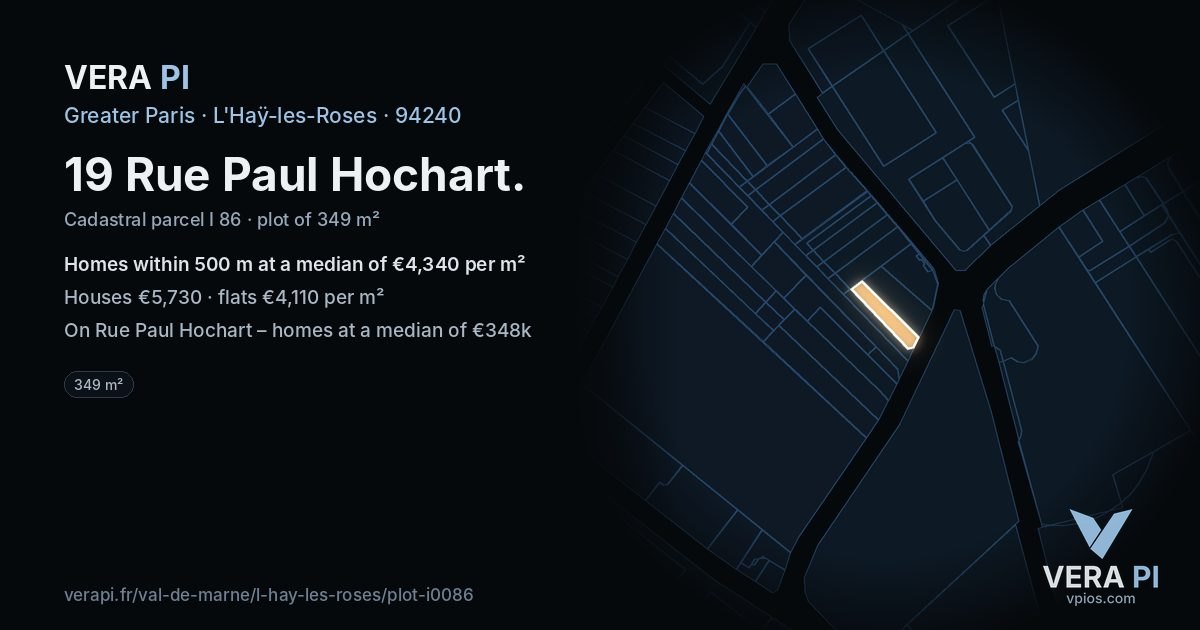 19 Rue Paul Hochart, L'Haÿ-les-Roses at night – the plot lit, the parcels around coloured by the prices near them
