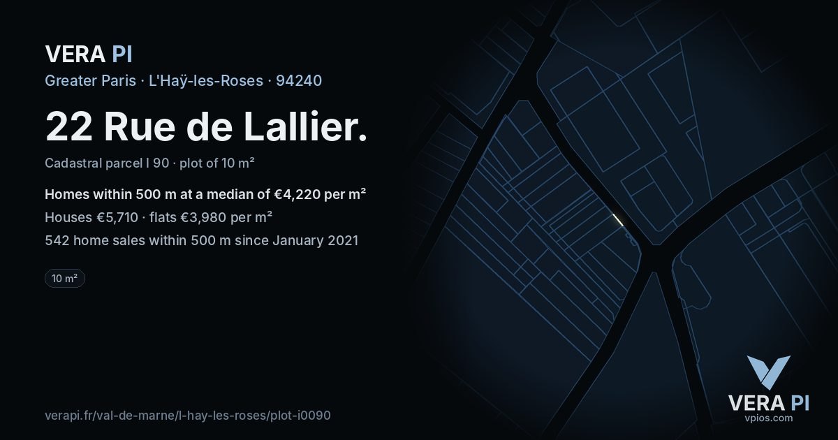 22 Rue de Lallier, L'Haÿ-les-Roses at night – the plot lit, the parcels around coloured by the prices near them